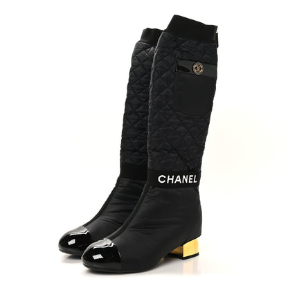 Chanel Mixed Fibers Lambskin Patent Calfskin Convertible High Boots 38.5 Black 3 of 7