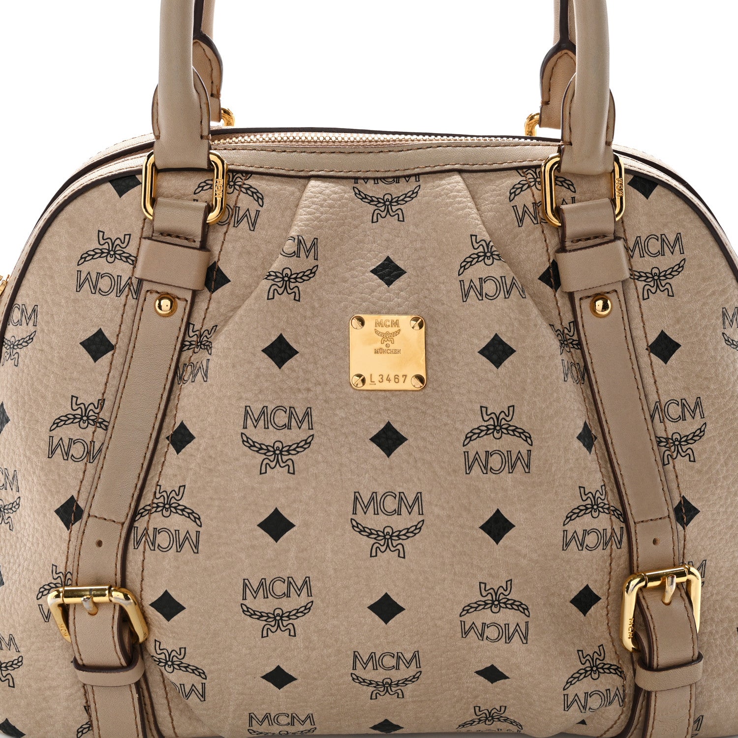 MCM Visetos Boston Bag Beige 1843350 – FASHIONPHILE