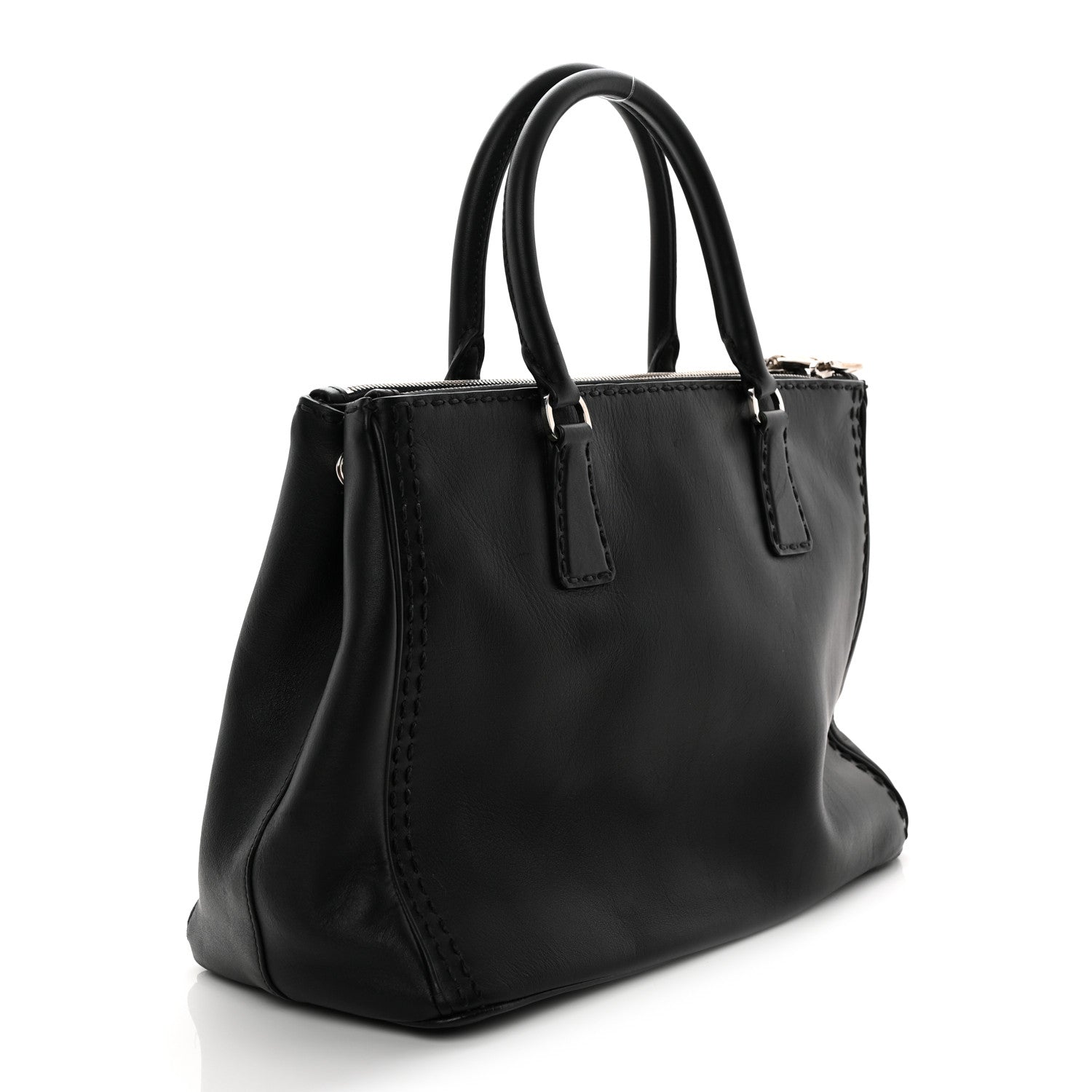 Prada City Calf Hand Stitched Large Galleria Double Zip Tote Black 3 of 13