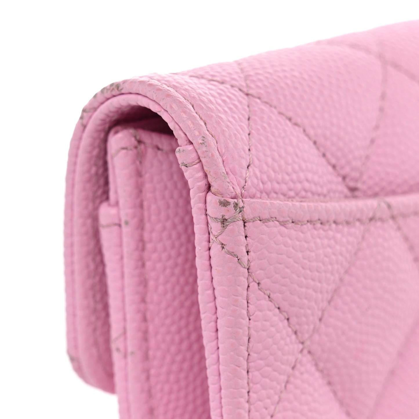 Caviar Quilted Flap Card Holder Wallet Pink