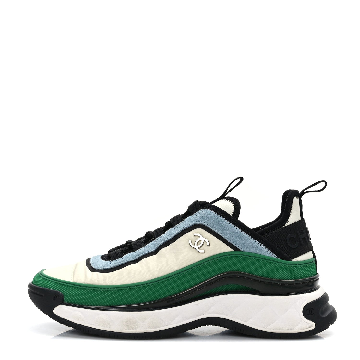Chanel Suede Calfskin Mixed Fibers CC Sneakers 38 Ivory Green Light Blue 1 of 8