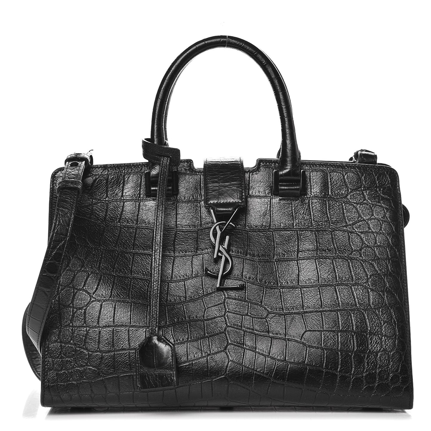 Calfskin Crocodile Embossed Small Monogram Cabas Black