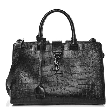 Saint Laurent Calfskin Crocodile Embossed Small Monogram Cabas Black 1 of 9
