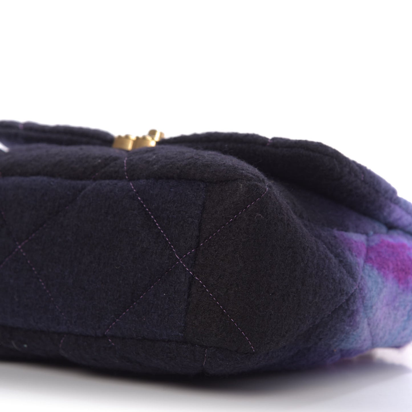 Wool Tweed Quilted Large 19 Flap Purple Black Blue