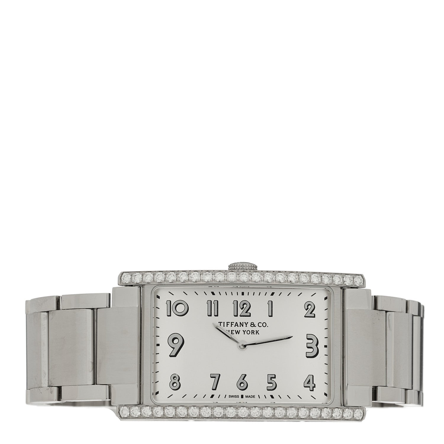Tiffany Stainless Steel Diamond Bezel 25mm East West Quartz Watch White 2 of 4