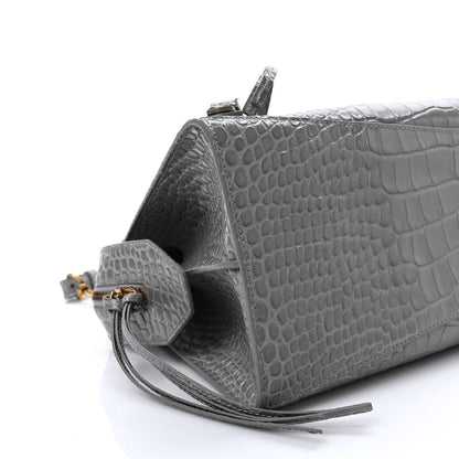 Balenciaga Shiny Supple Calfskin Crocodile Embossed Brass Hardware Neo Classic City Steel Grey 7 of 8