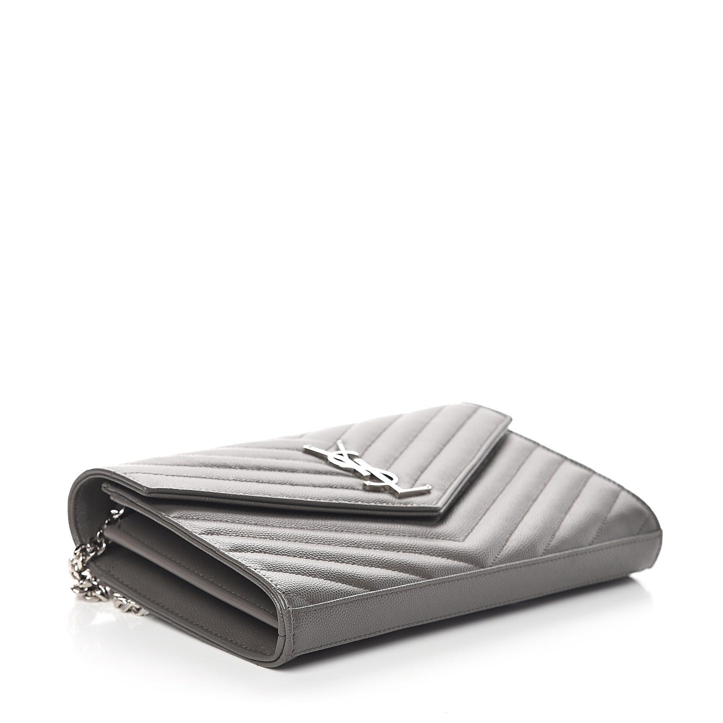 Grain De Poudre Matelasse Chevron Monogram Chain Wallet Fog