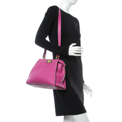 Fendi Vitello Seta Medium Peekaboo Iconic Satchel Magenta 2 of 16