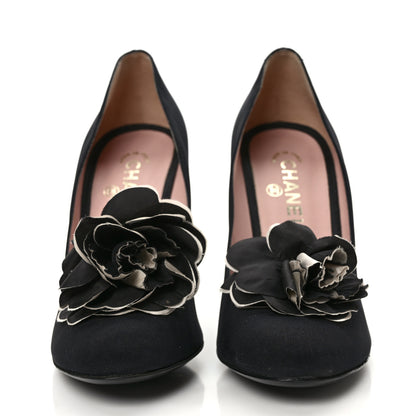 Chanel Satin Camelia Block Heels Pumps 41 Black 2 of 9