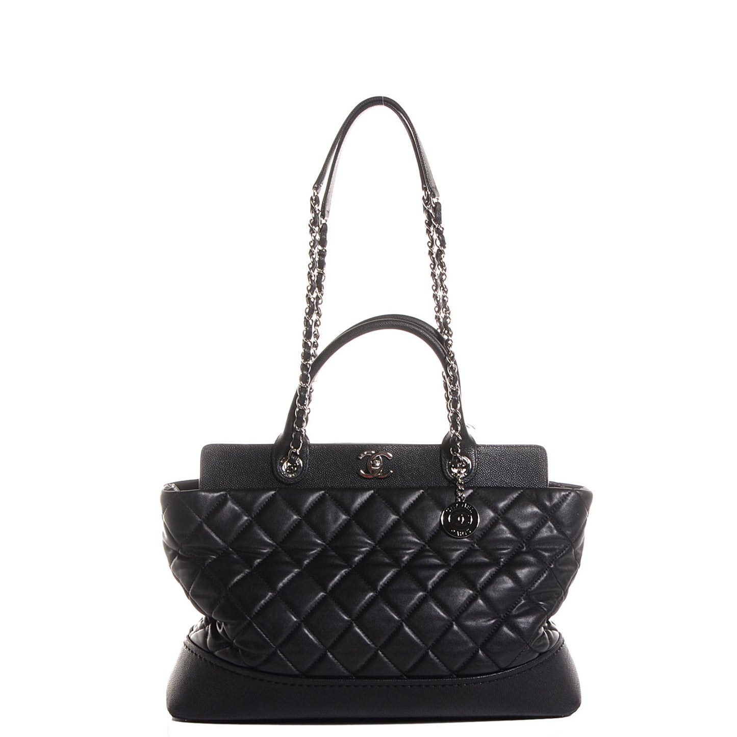 Lambskin Caviar Quilted Bi Coco Large Shopper Tote Black