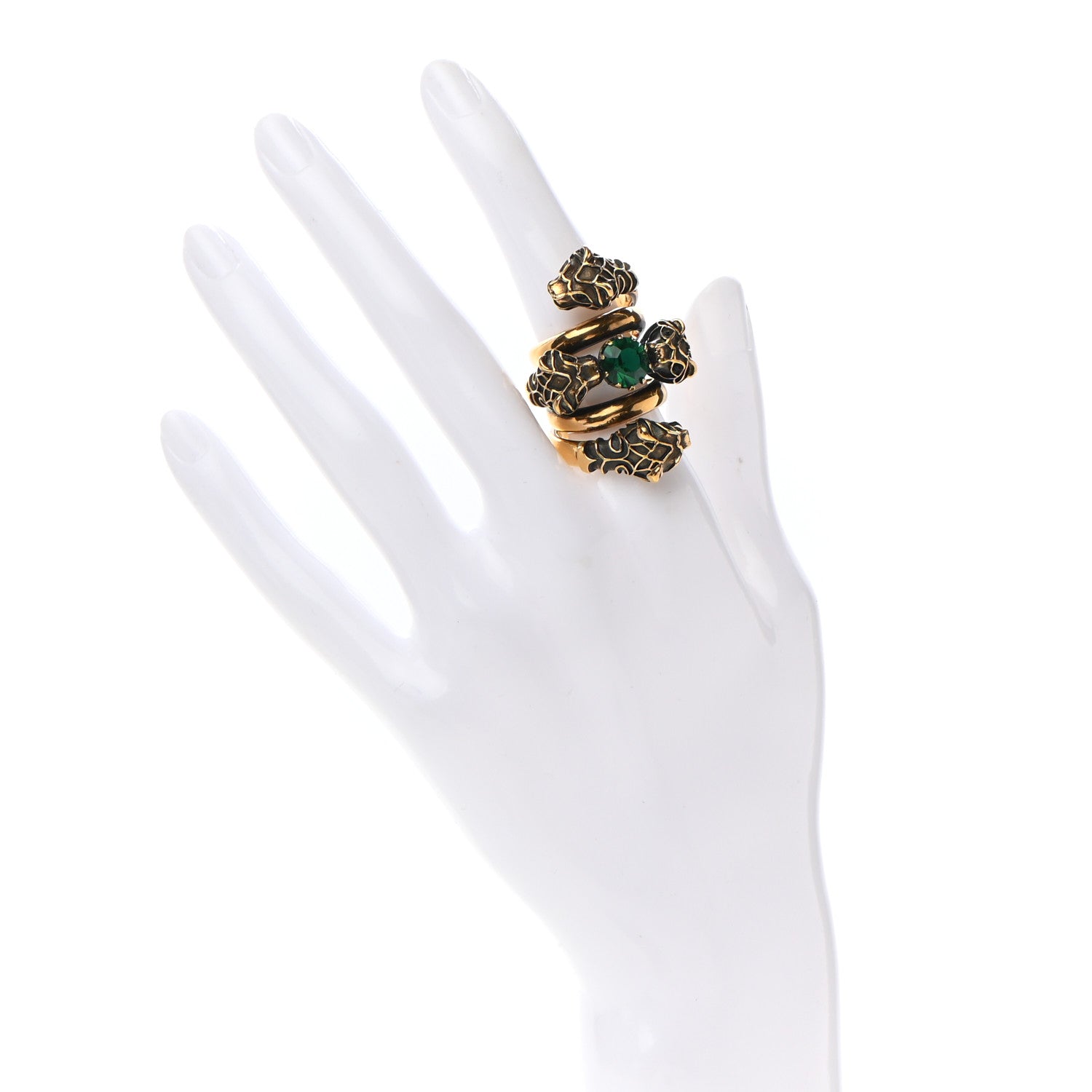 Gucci Crystal Tiger Heads Double Wrap Ring 5 Aged Gold 2 of 7