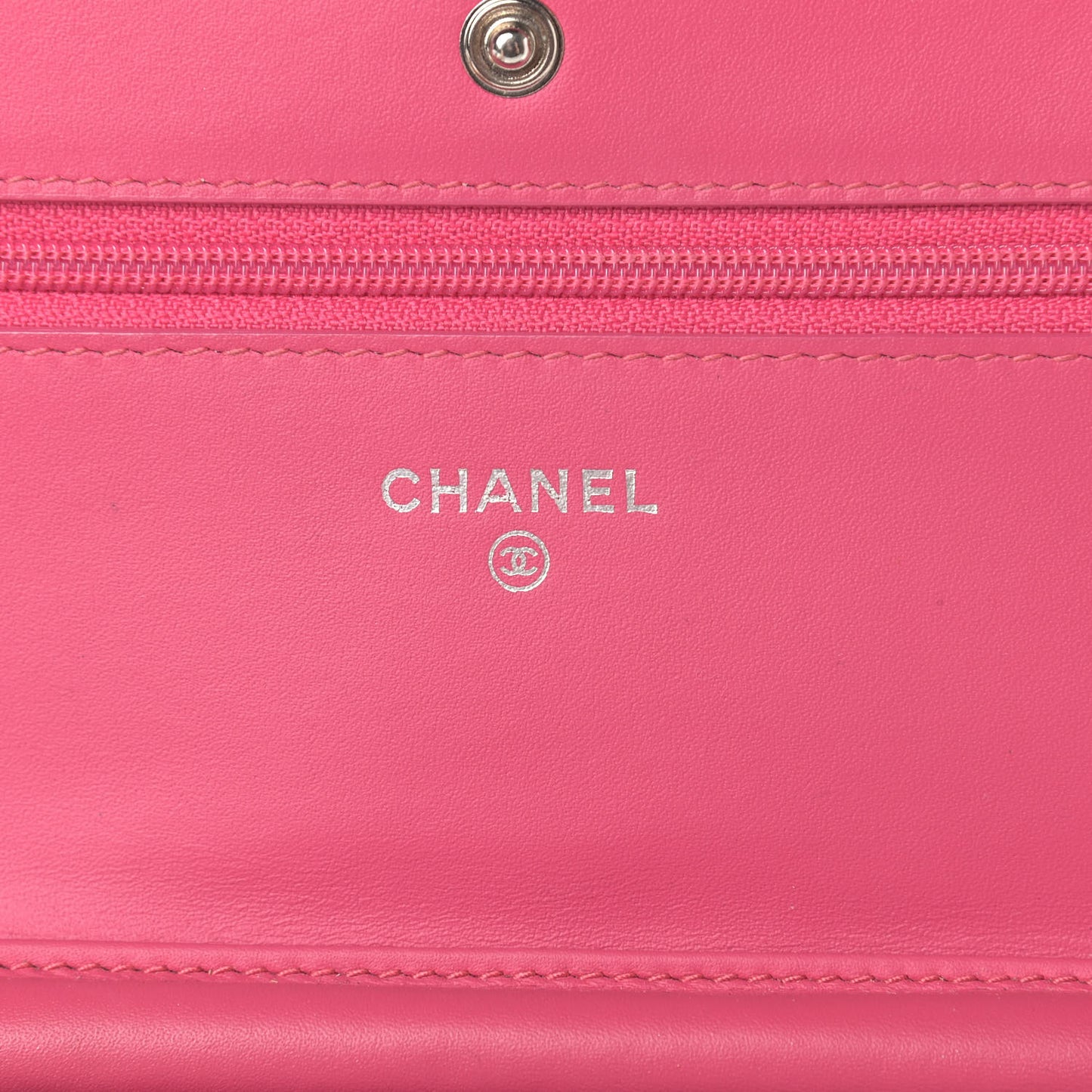 Patent Calfskin Quilted Wallet On Chain WOC Pink