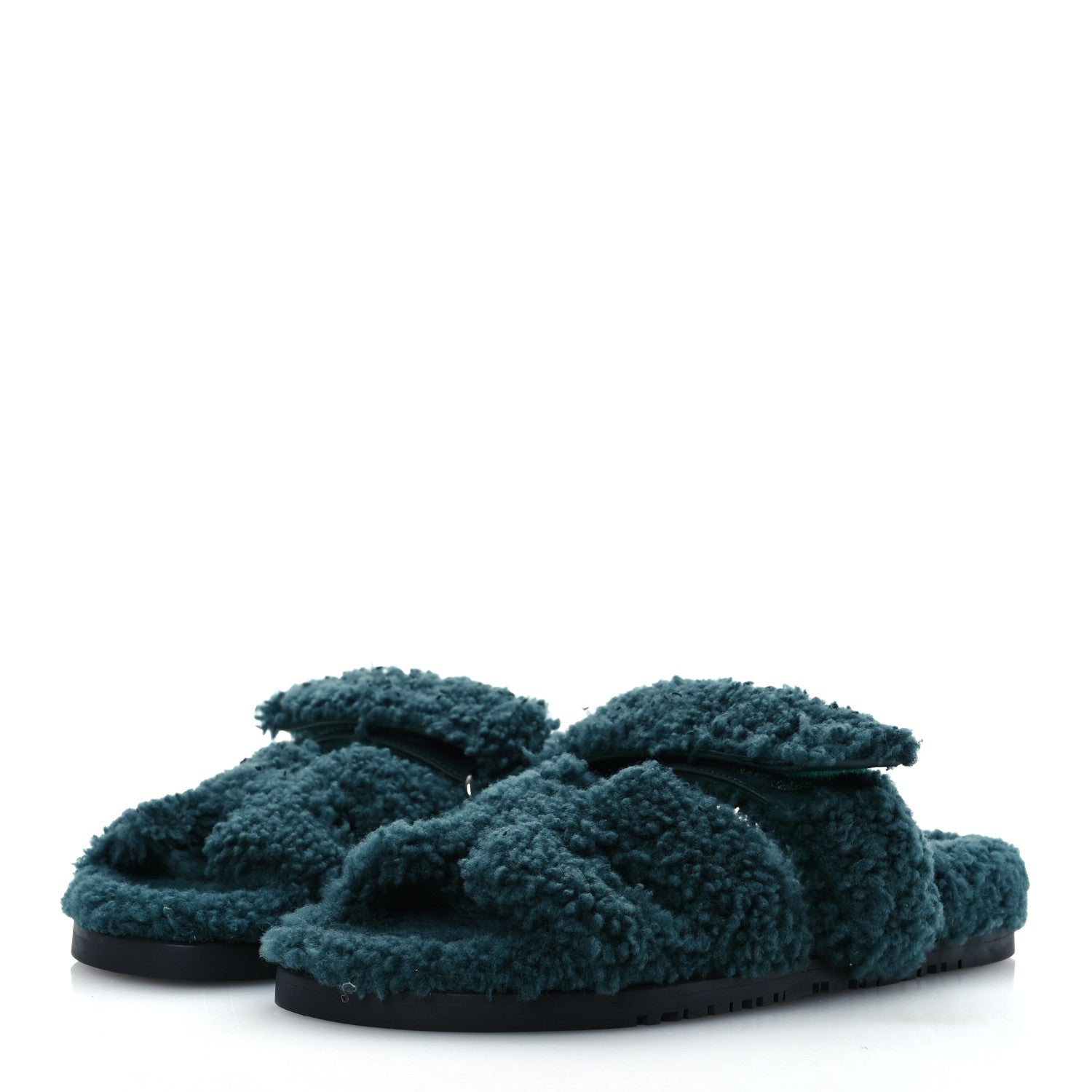 Hermes Woolskin Womens Chypre Sandals 37 Vert Anglais 4 of 12