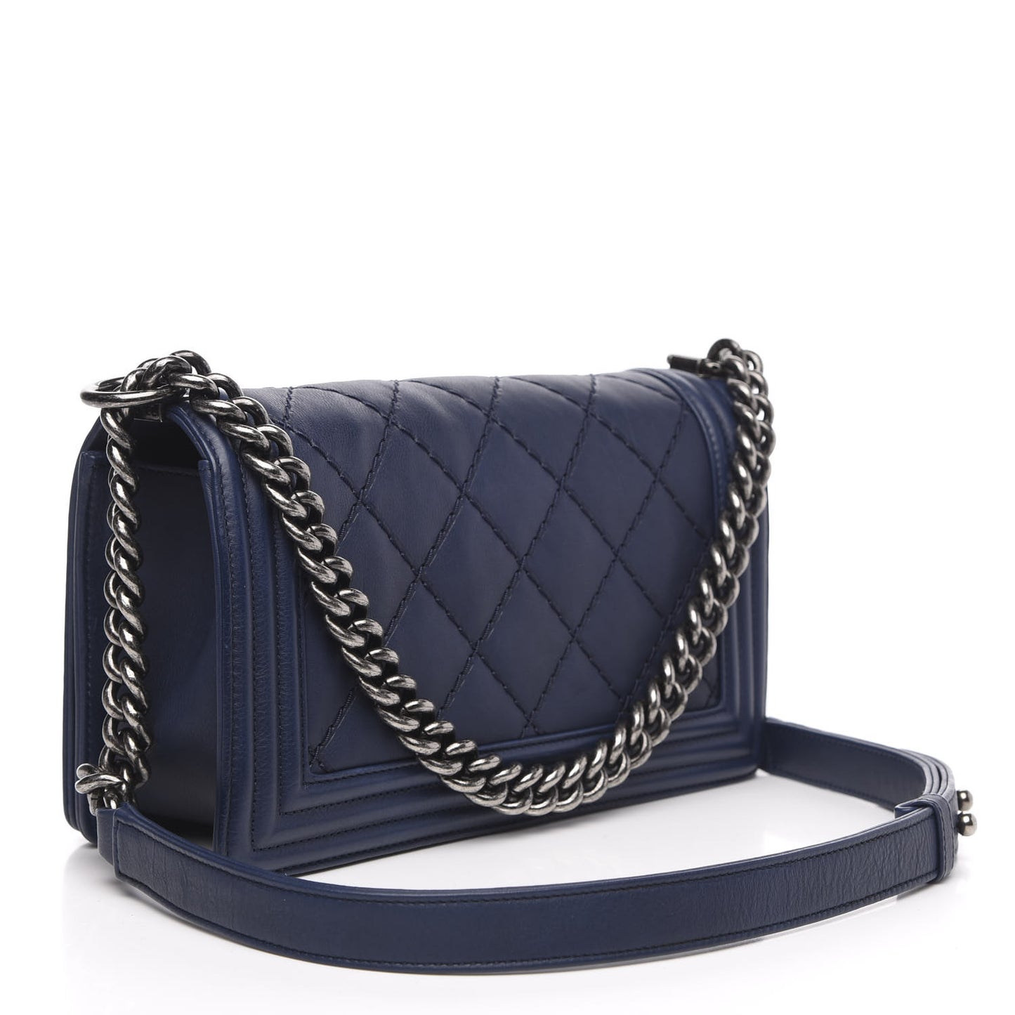 Calfskin Quilted Small Boy Flap Navy