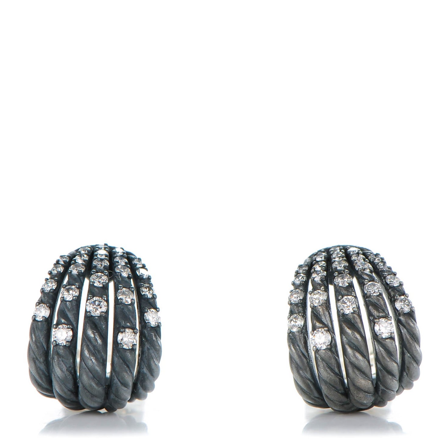 Sterling Silver Black Rhodium Pave Diamond 16mm Tempo Huggie Earrings