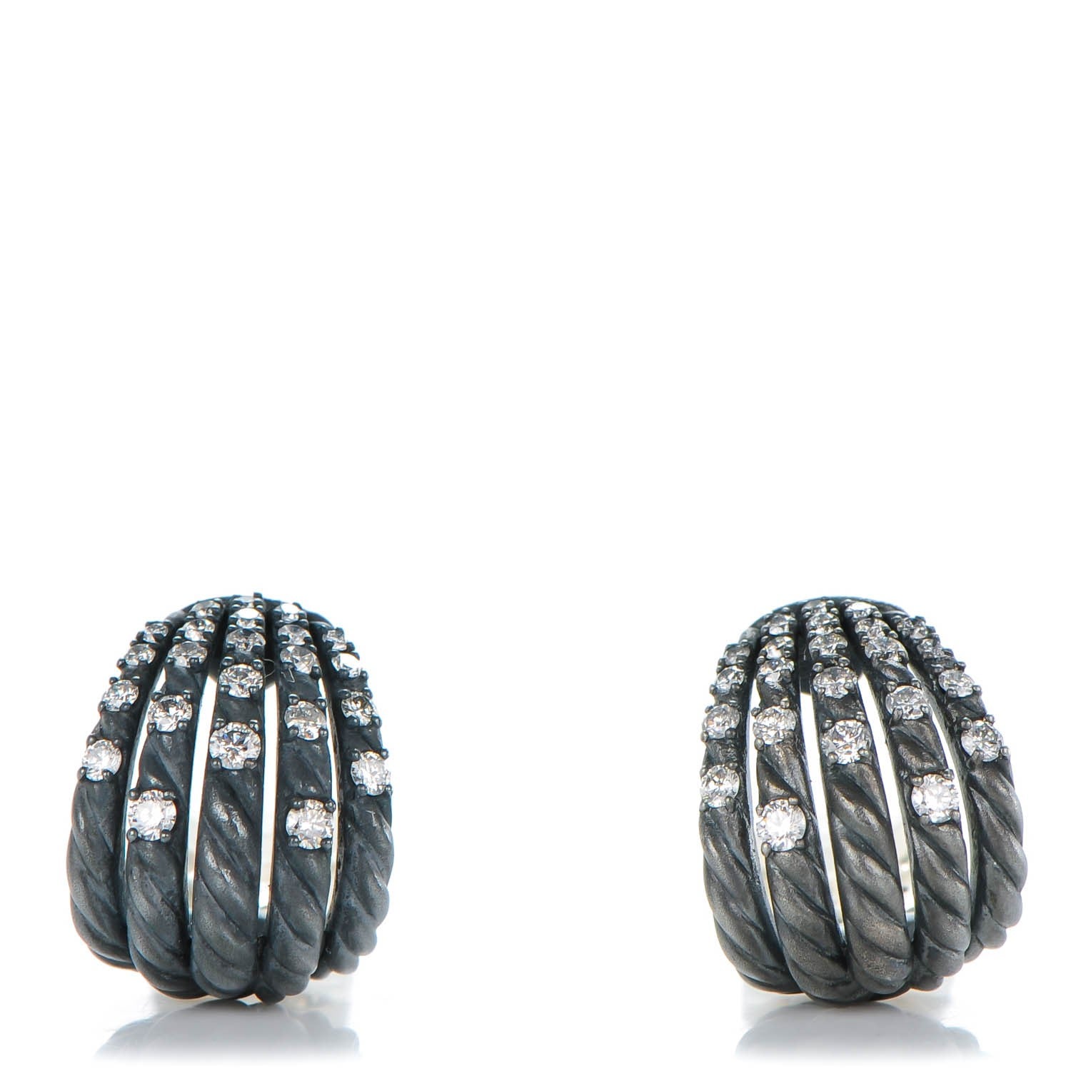 David Yurman Sterling Silver Black Rhodium Pave Diamond 16mm Tempo Huggie Earrings 1 of 5