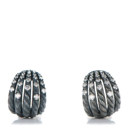 David Yurman Sterling Silver Black Rhodium Pave Diamond 16mm Tempo Huggie Earrings 1 of 5