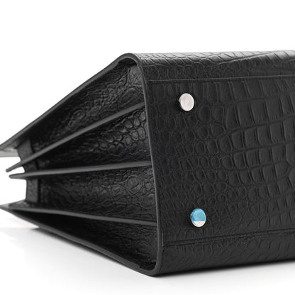 Saint Laurent Calfskin Crocodile Embossed Small Sac de Jour Black 9 of 10