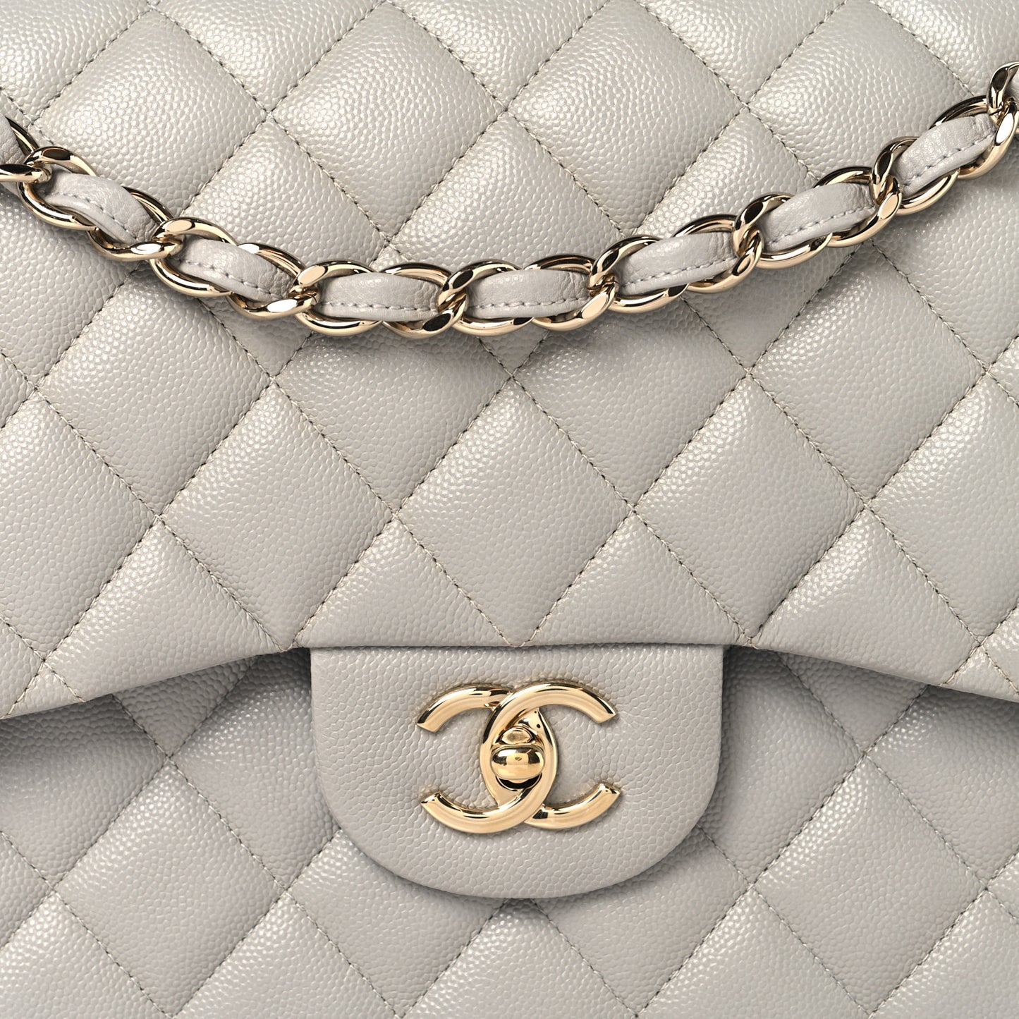 Caviar Quilted Jumbo Double Flap Grey