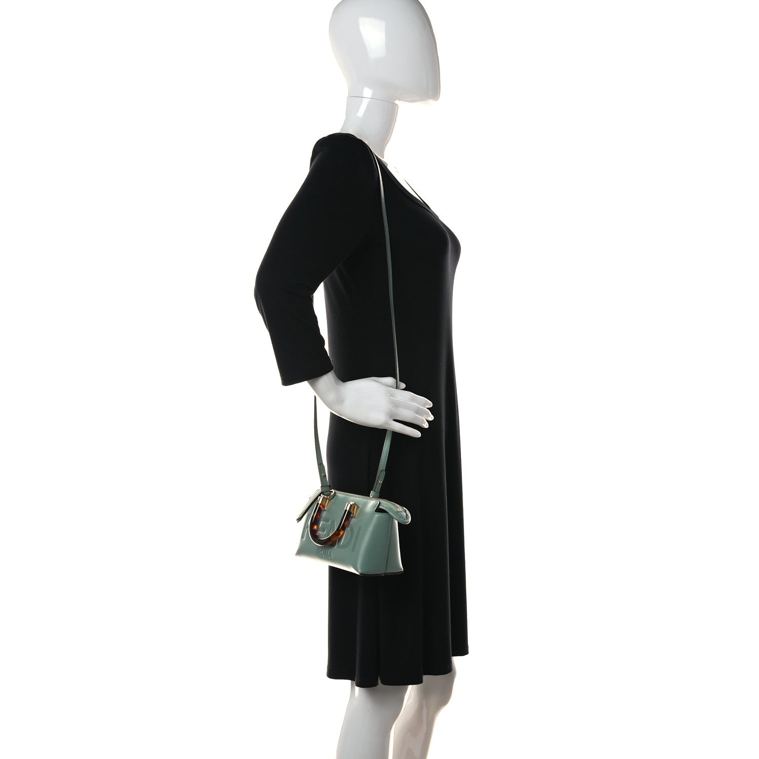 Fendi Vitello King Plexiglass Logo Embossed Mini By The Way Top Handle Boston Bag Menta 2 of 11