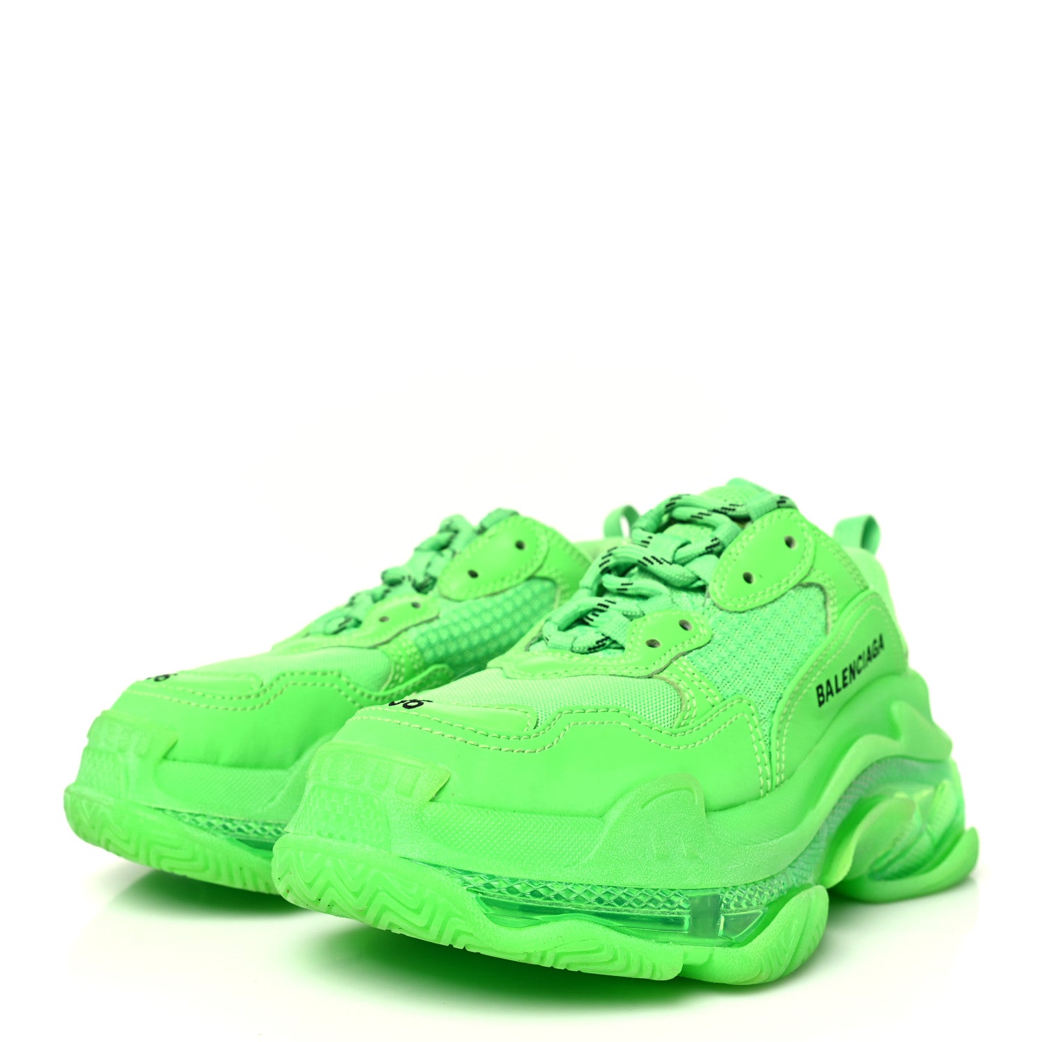 Balenciaga Fabric Mesh Clear Sole Womens Triple S Sneakers 36 Fluo