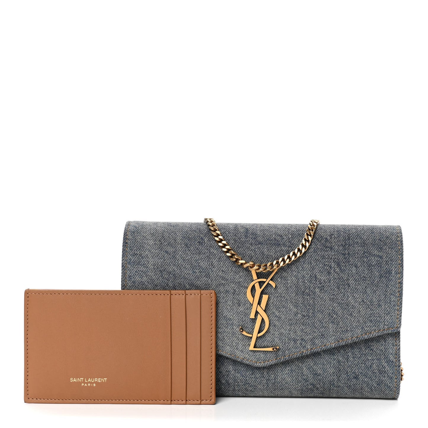 Denim Monogram Chain Wallet Rodeo Blue Cinnamon