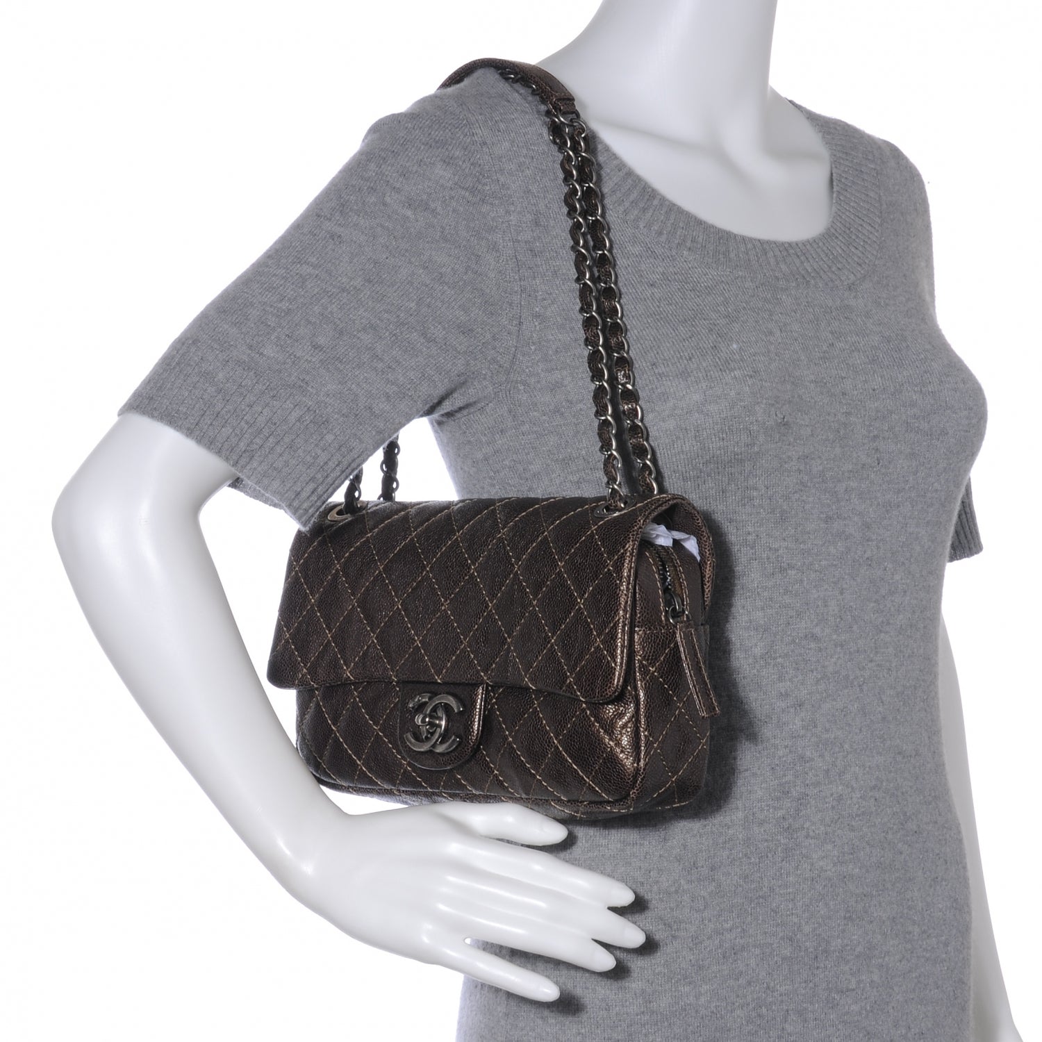 Chanel Iridescent Caviar Chic Caviar Flap Dark Gold 2 of 9