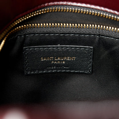 Saint Laurent Patent Lambskin Quilted Medium Loulou Puffer Monogram Chain Satchel Barolo Red 6 of 11