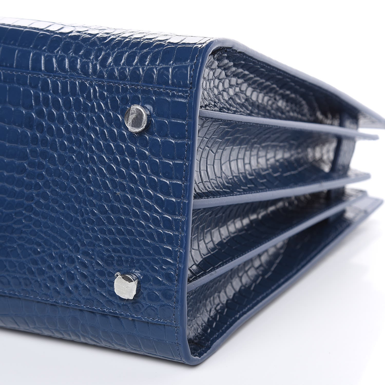 Saint Laurent Calfskin Crocodile Embossed Small Sac De Jour Denim 11 of 11