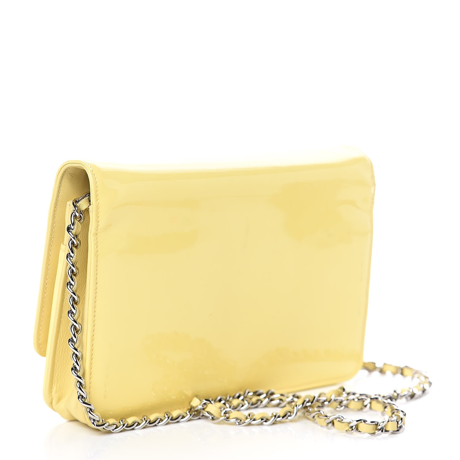 Chanel Patent CC Compact Wallet on Chain WOC Yellow 3 of 16