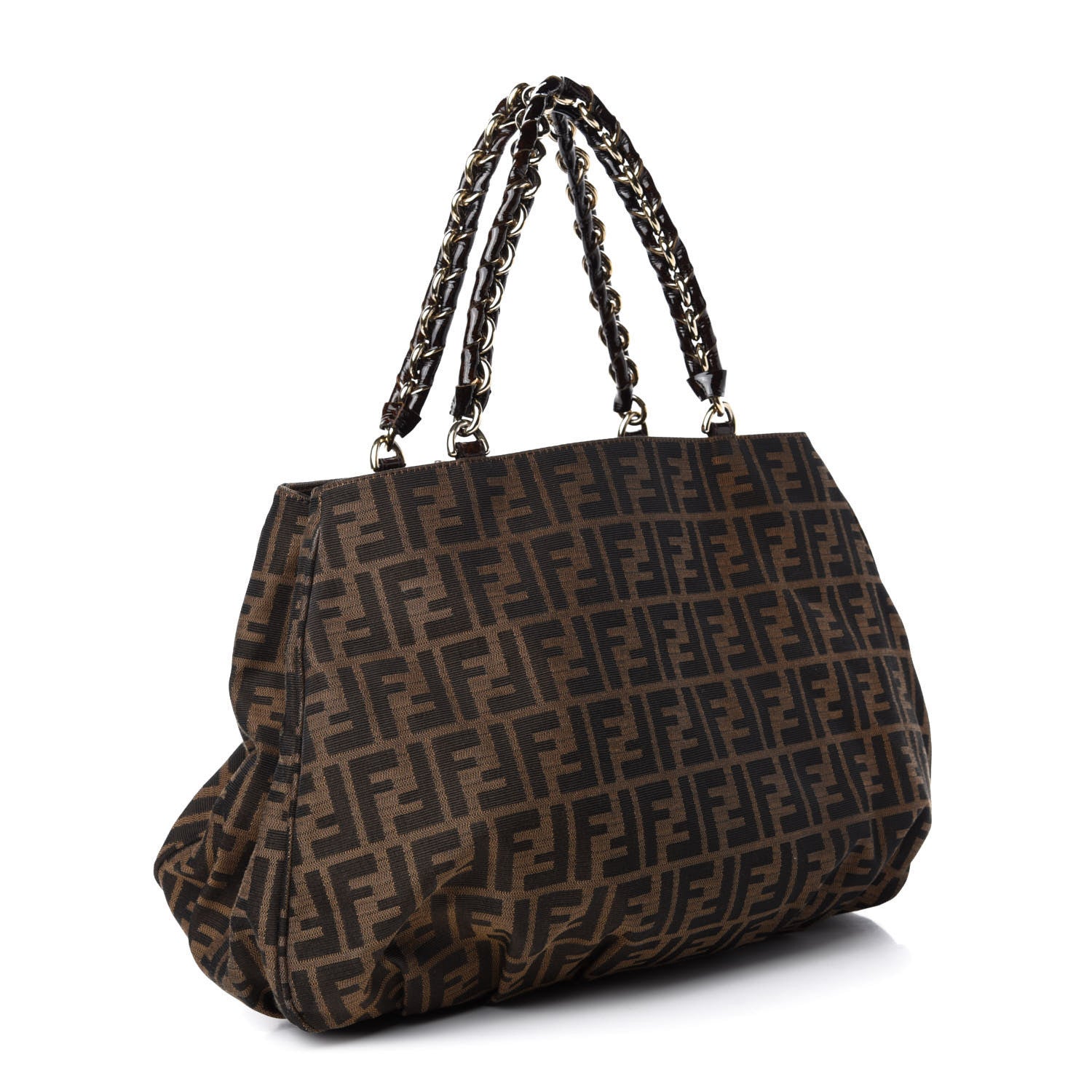 Fendi Zucca Patent Mia Tote Tobacco 3 of 13