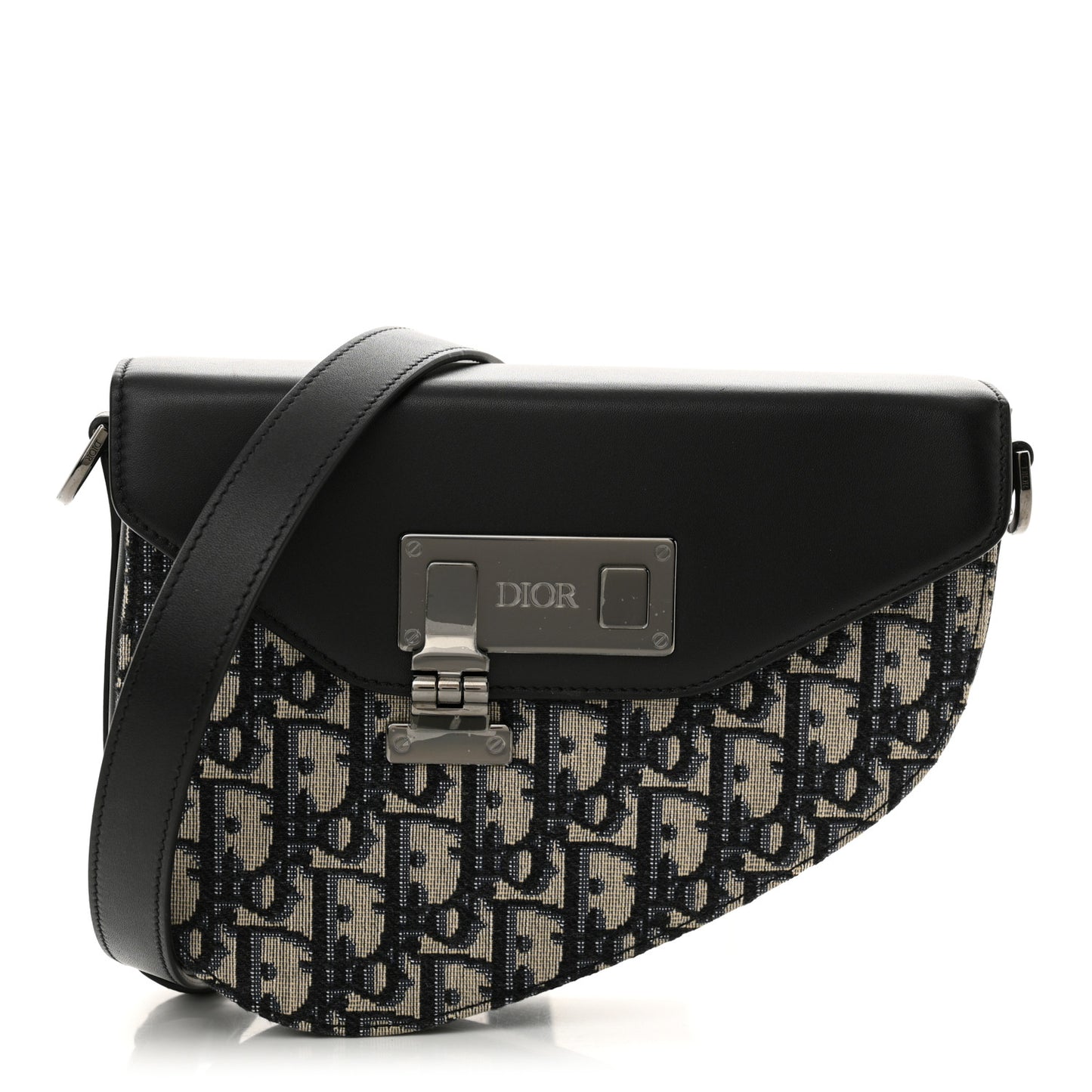 Oblique Smooth Calfskin Saddle Messenger Beige Black