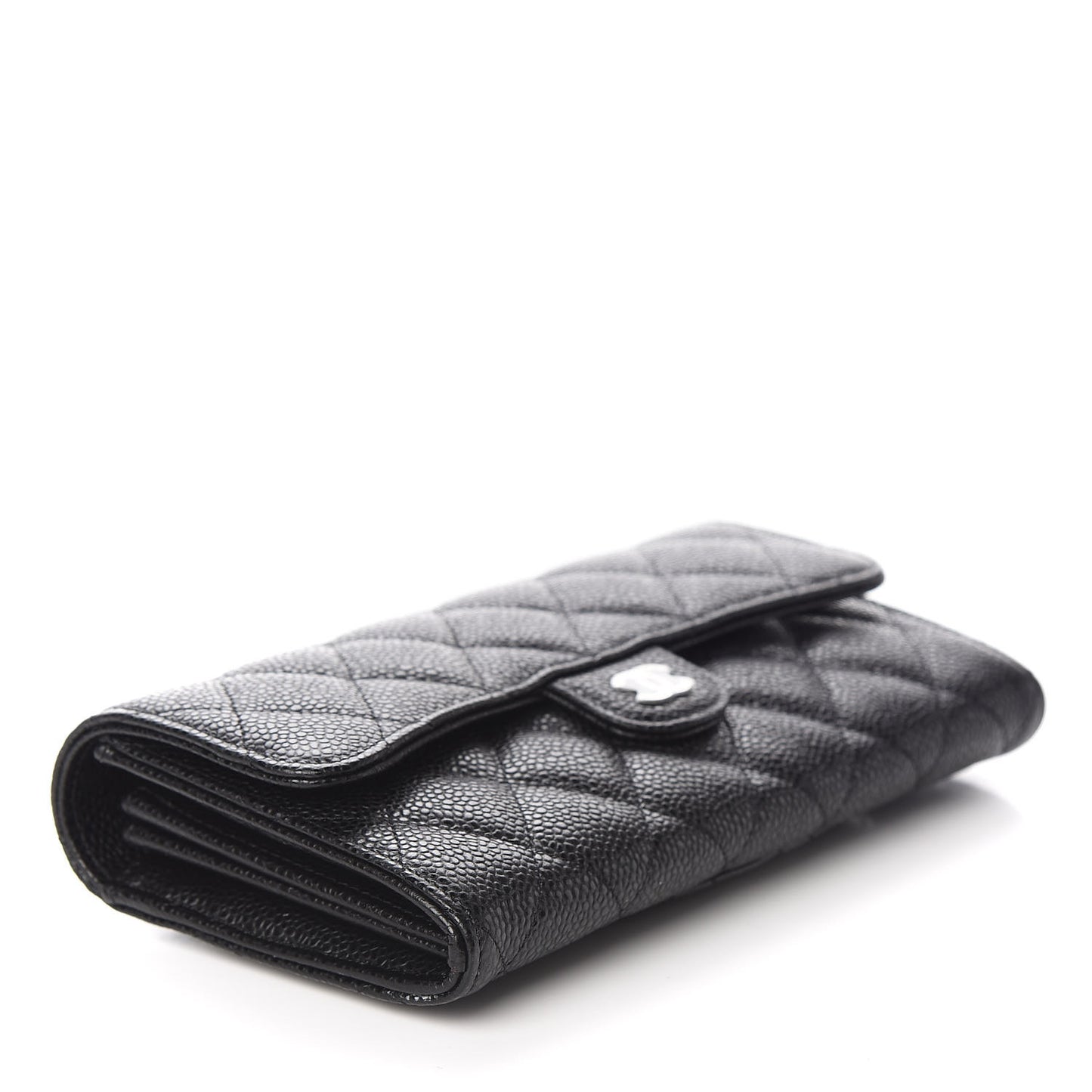 Caviar Quilted Large Gusset Flap Wallet Black