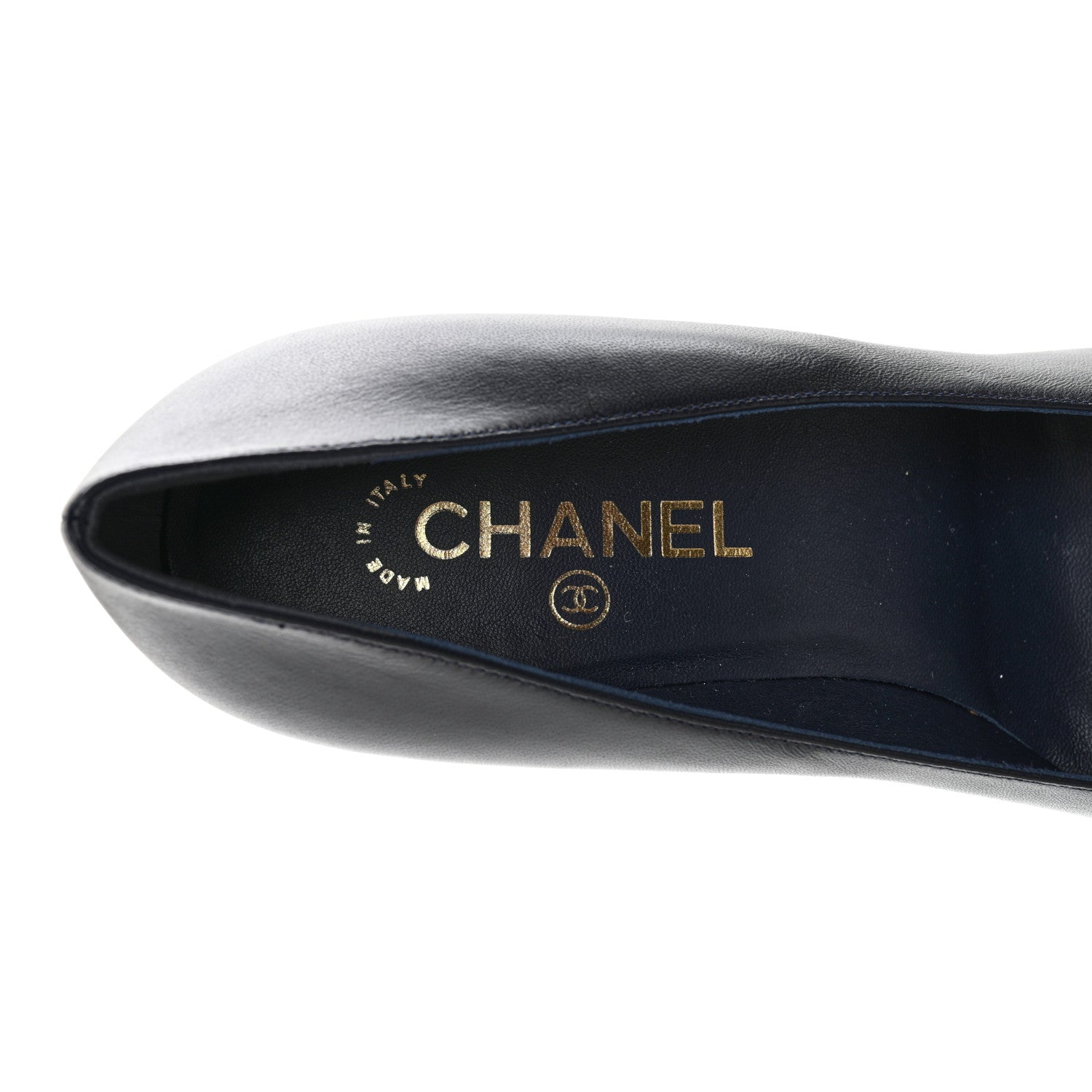 Chanel Lambskin Grosgrain Cap Toe CC Pearl Pumps 41 Navy Black 7 of 11