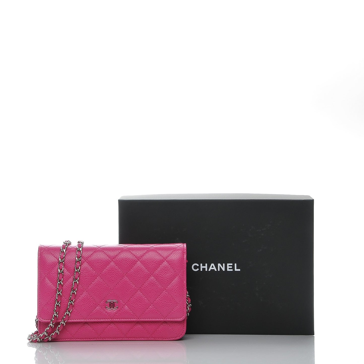 Caviar Quilted Wallet on Chain WOC Pink