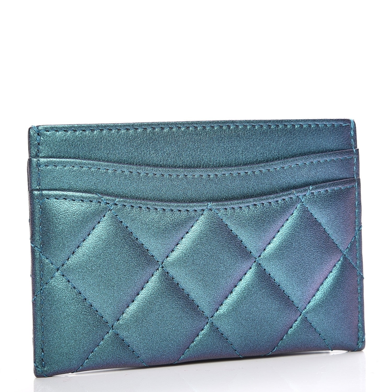 Chanel Metallic Lambskin Quilted Card Holder Turquoise 3 of 9
