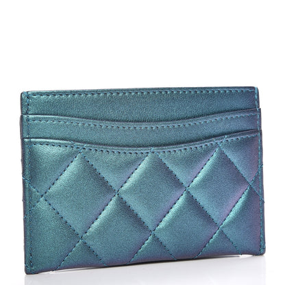 Chanel Metallic Lambskin Quilted Card Holder Turquoise 3 of 9