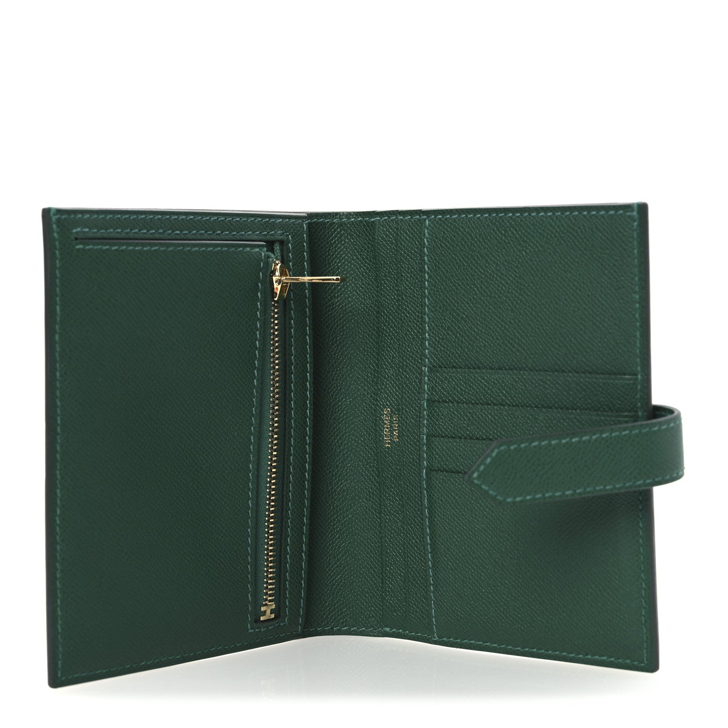 Hermes Madame Calfskin Bearn Compact Wallet Vert Moyen 5 of 9