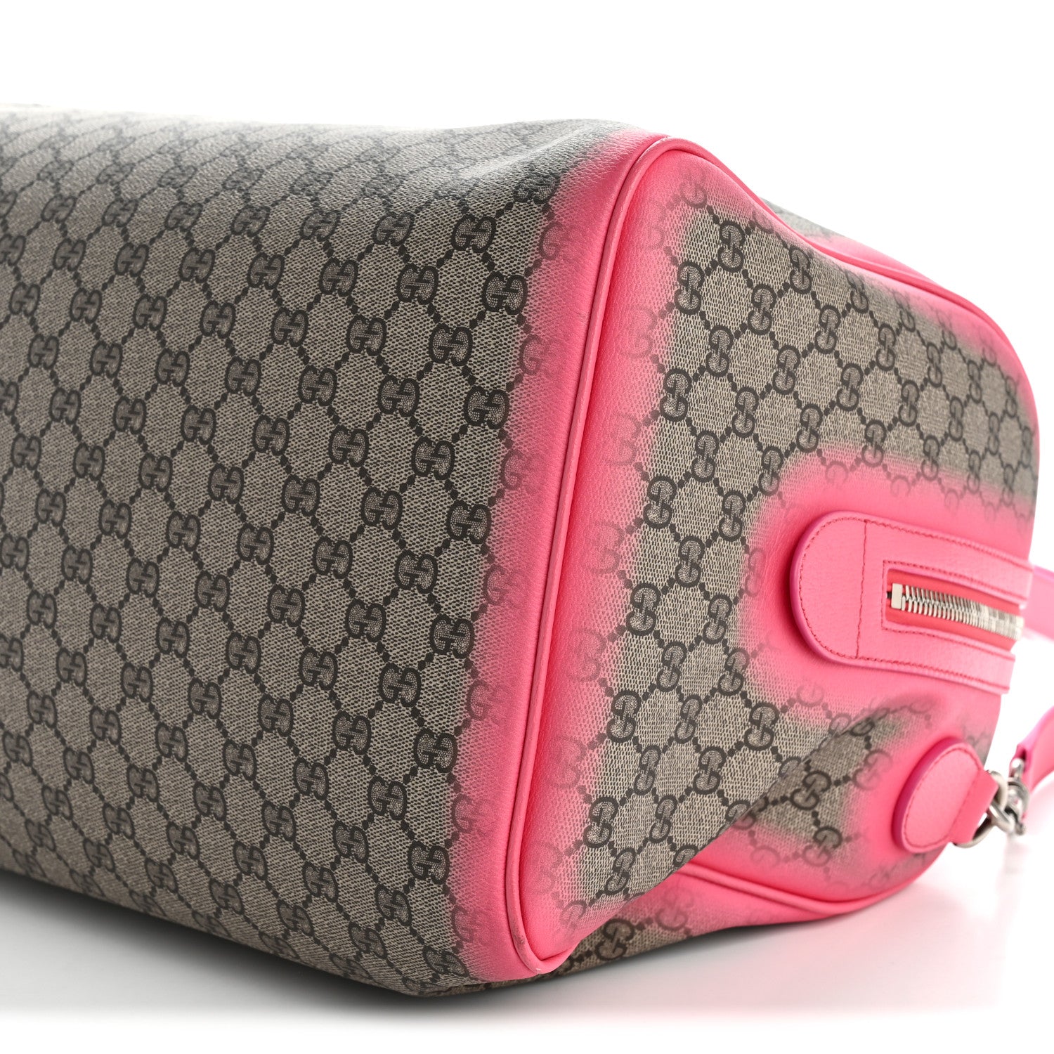 Gucci GG Supreme Monogram Textured Dollar Calfskin Airbrushed Medium Savoy Duffle Bag Pink Beige 9 of 9