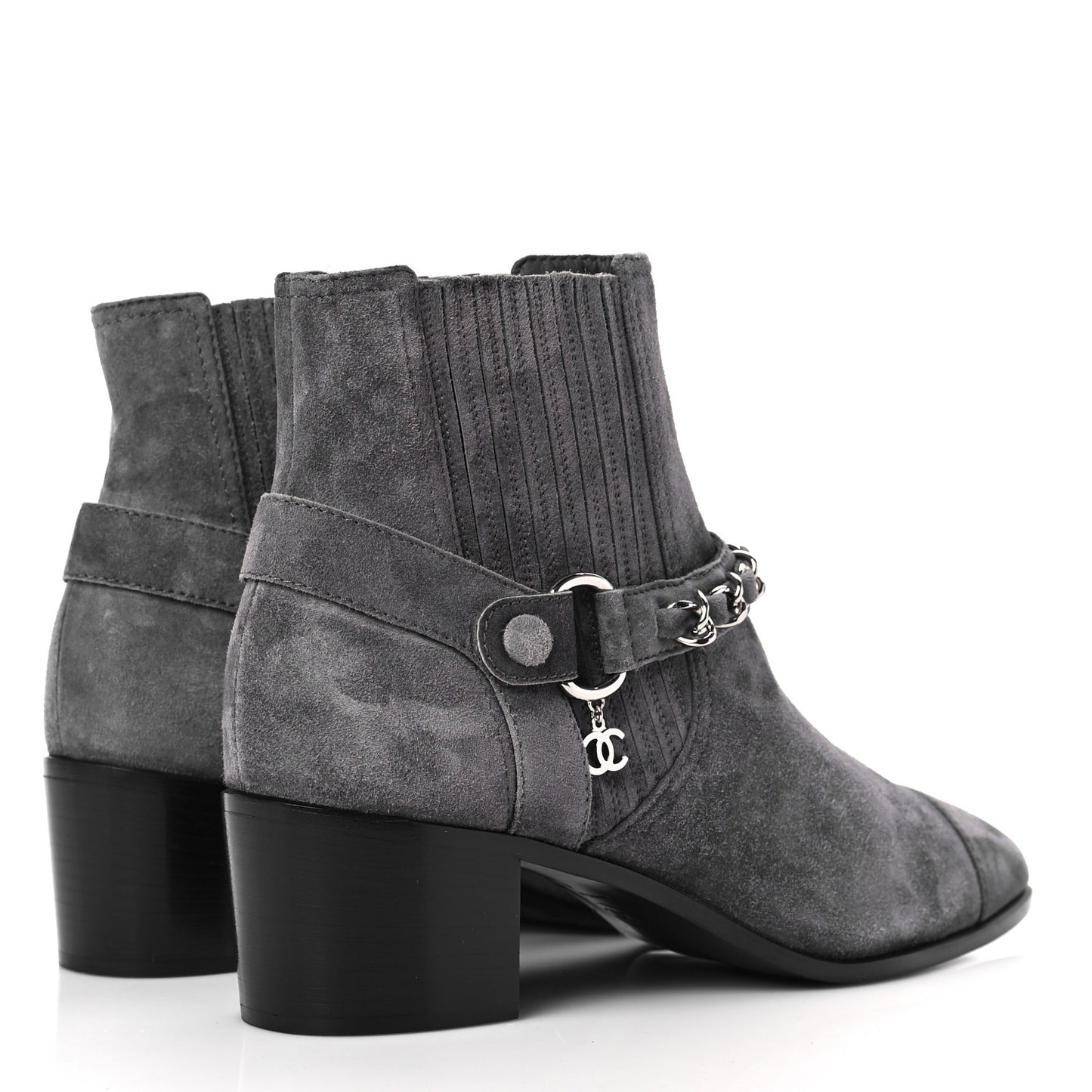 Suede CC Cap Toe Chain Boots 40 Grey
