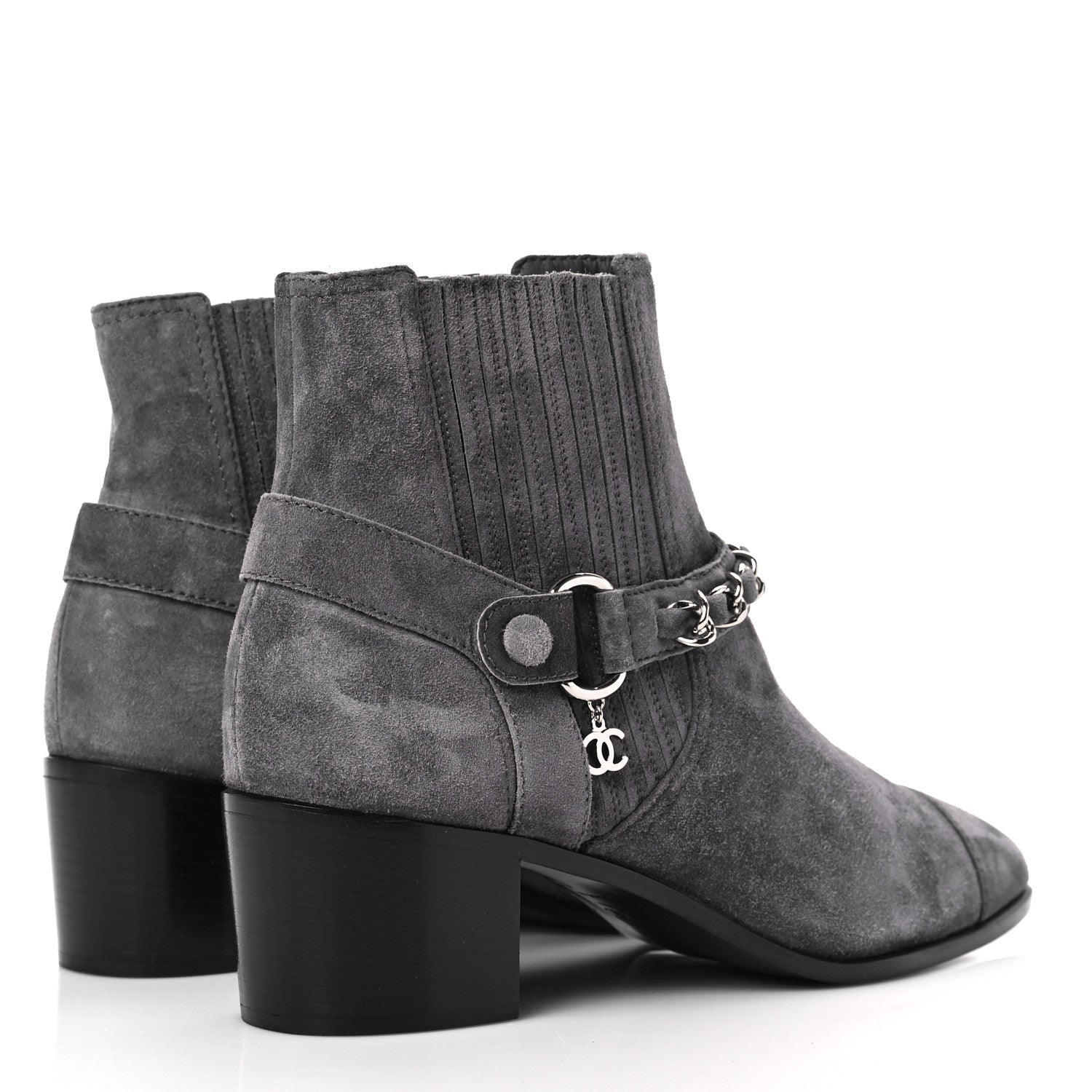Chanel Suede CC Cap Toe Chain Boots 40 Grey 4 of 6