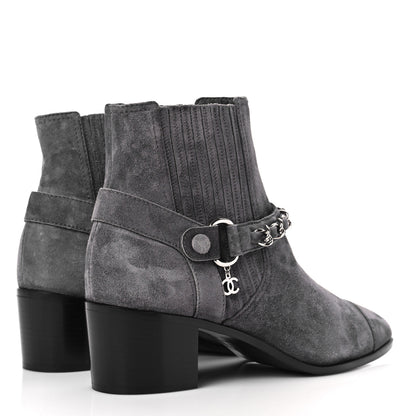 Chanel Suede CC Cap Toe Chain Boots 40 Grey 4 of 6
