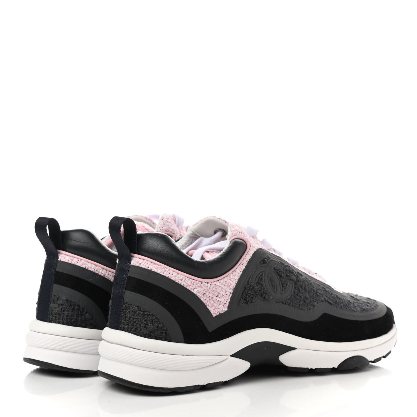 Tweed Suede Calfskin CC Sneakers 37 Gray Pink