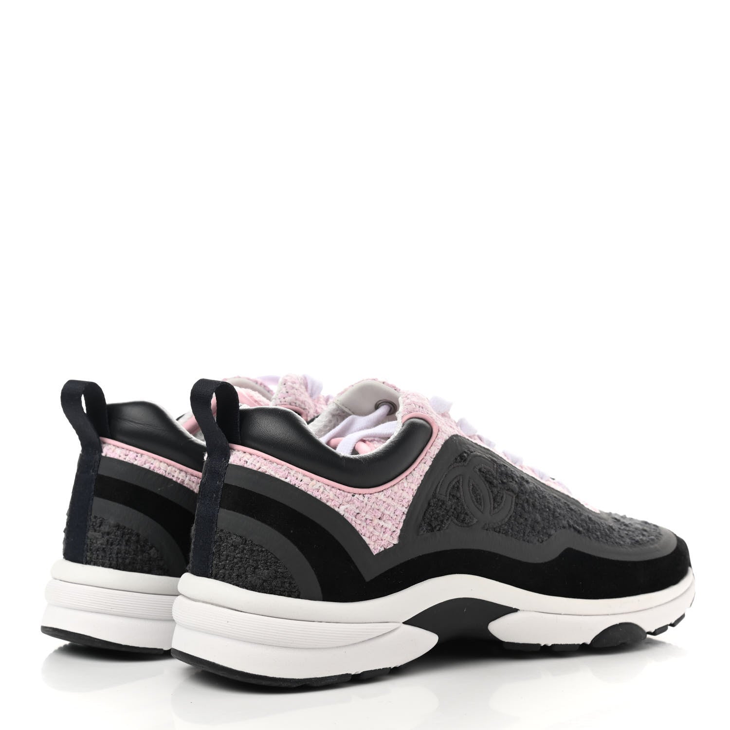 Chanel Tweed Suede Calfskin CC Sneakers 37 Gray Pink 4 of 7