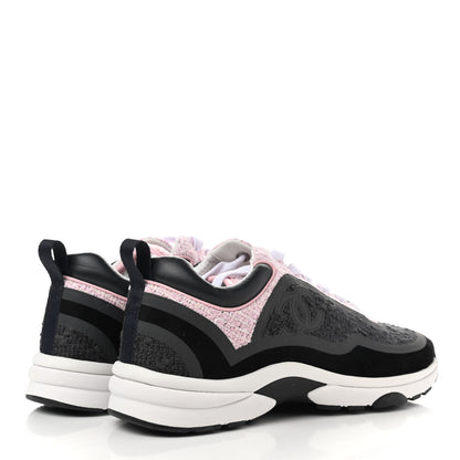 Chanel Tweed Suede Calfskin CC Sneakers 37 Gray Pink 4 of 7
