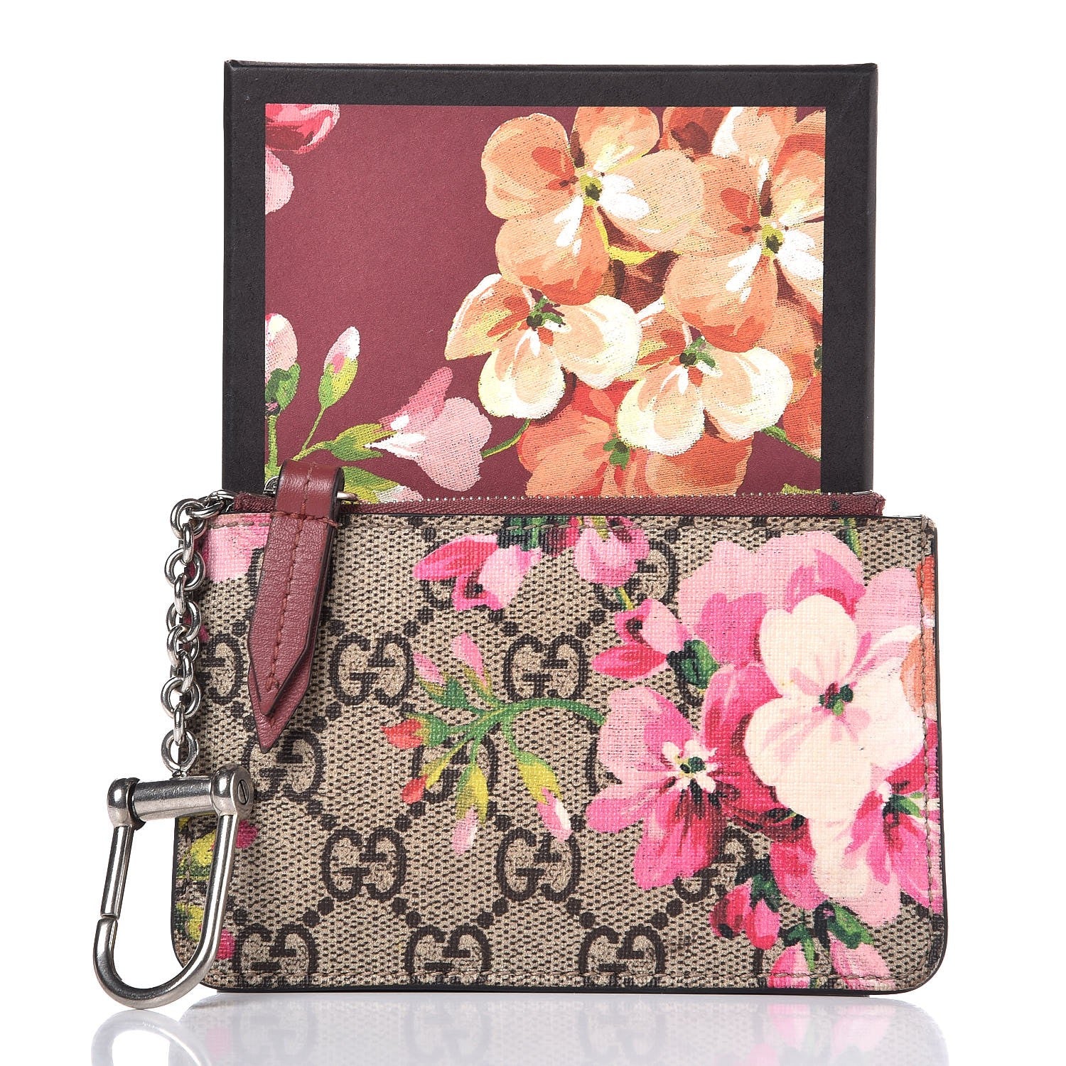 Gucci GG Supreme Monogram Blooms Key Ring Coin Case Beige Multicolor Dry Rose 9 of 9