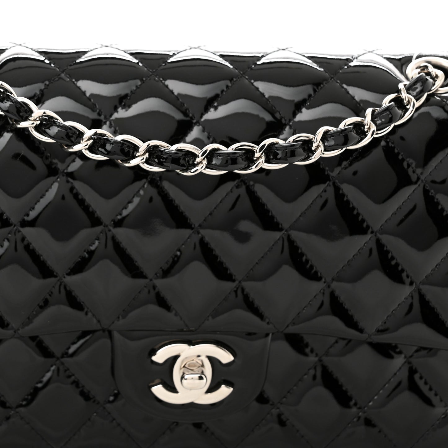Patent Quilted Medium Double Flap Black