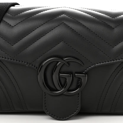 Gucci Calfskin Matelasse Monochrome GG Marmont Crossbody Shoulder Bag Black 8 of 12