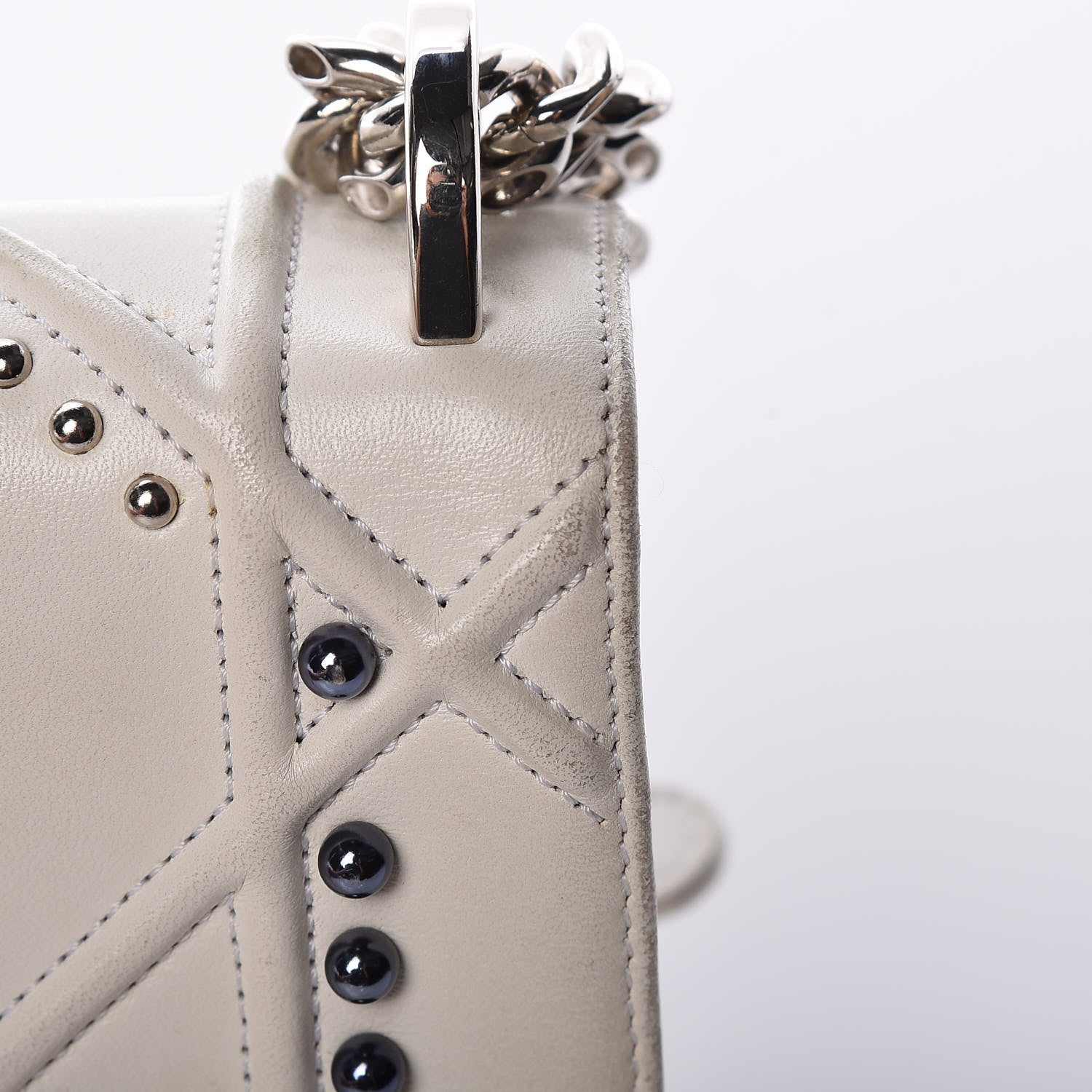 Christian Dior Lambskin Crystal Studded Small Diorama Flap Bag Off White 9 of 21