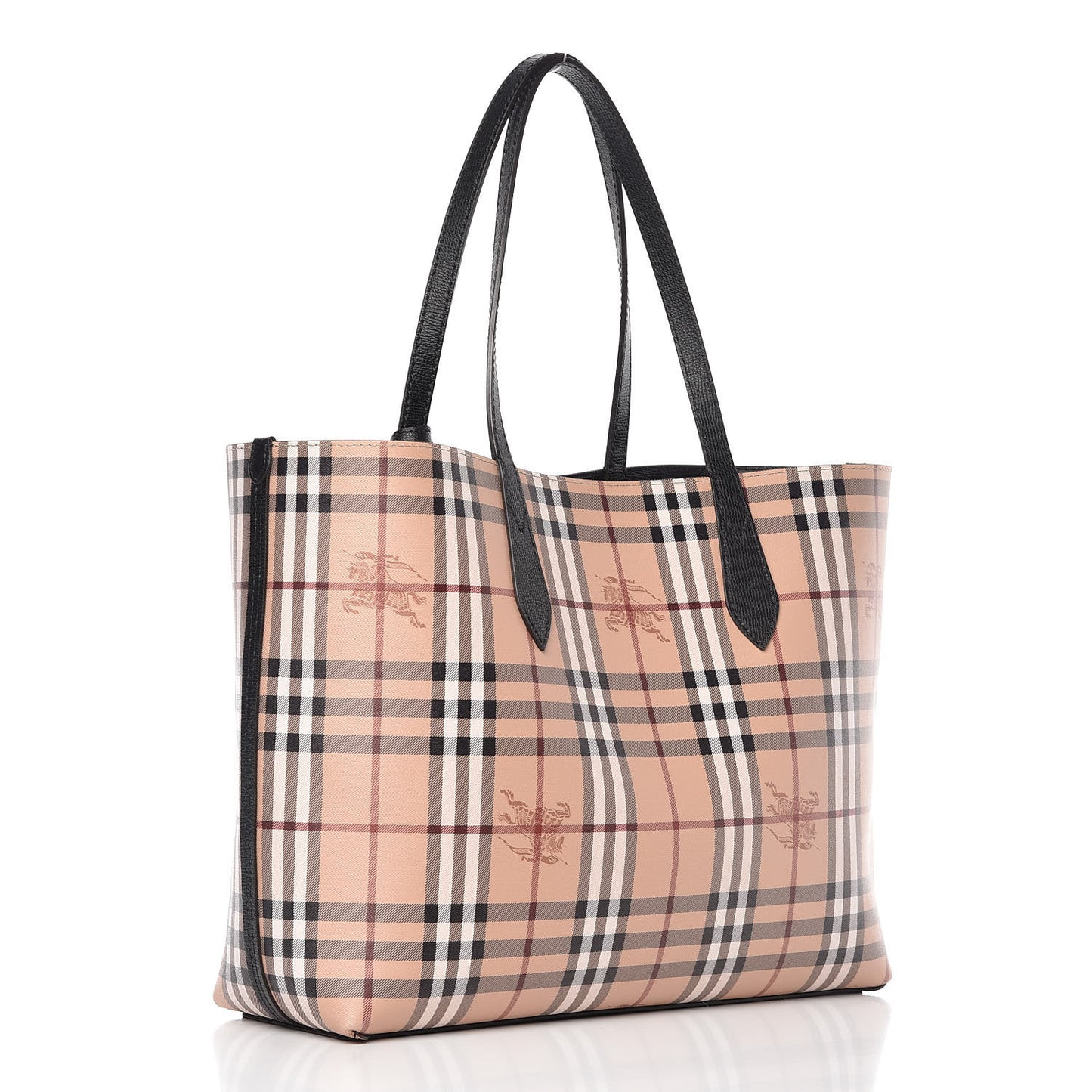 Grainy Calfskin Haymarket Check Medium Reversible Tote Black